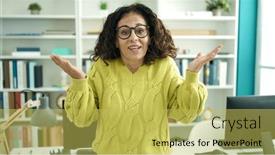  Presentation with university library - Presentation design enhanced with middle-age-hispanic-woman-teacher background and a yellow colored foreground