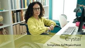  Presentation with university library - Slide deck featuring middle-age-hispanic-woman-teacher background and a yellow colored foreground