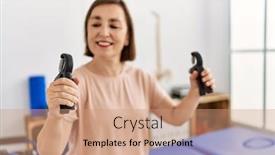  Presentation with training - Theme having middle-age-hispanic-woman-training background and a coral colored foreground