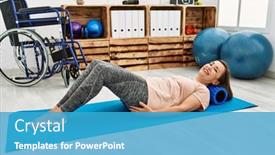  Presentation with training - Presentation design having middle-age-hispanic-woman-training background and a teal colored foreground