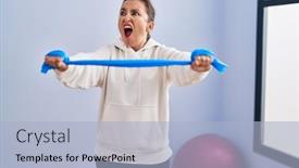  Presentation with training - Slide set enhanced with middle-age-hispanic-woman-training background and a light blue colored foreground