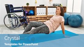  Presentation with training - Presentation theme consisting of middle-age-hispanic-woman-training background and a teal colored foreground