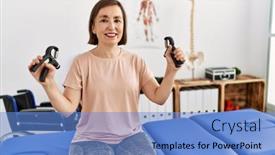  Presentation with strength - Presentation consisting of middle-age-hispanic-woman-training background and a teal colored foreground