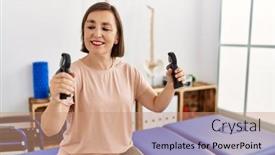  Presentation with strength - Presentation theme having middle-age-hispanic-woman-training background and a coral colored foreground
