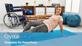  Presentation with abdominal - Slide deck having middle-age-hispanic-woman-training background and a teal colored foreground