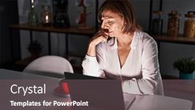  Presentation with headache - Slides having middle-age-hispanic-woman-using background and a dark gray colored foreground