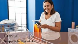  Presentation with laundry room - Theme consisting of middle-age-hispanic-woman-using background and a coral colored foreground
