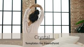  Presentation with stone age food - Slide deck enhanced with middle-age-hispanic-woman-waking background and a mint green colored foreground