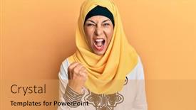  Presentation with hispanic - Presentation theme consisting of middle-age-hispanic-woman-wearing background and a yellow colored foreground