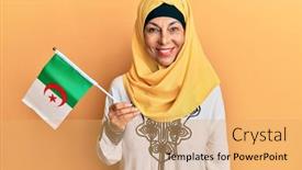 Presentation with hijab - Audience pleasing presentation theme consisting of middle-age-hispanic-woman-wearing backdrop and a yellow colored foreground