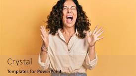  Presentation with winner announcement award success - Colorful slide set enhanced with middle-age-hispanic-woman-wearing backdrop and a coral colored foreground