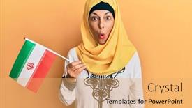  Presentation with iran flag - Slide deck featuring middle-age-hispanic-woman-wearing background and a yellow colored foreground