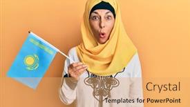  Presentation with kazakhstan - Colorful presentation design enhanced with middle-age-hispanic-woman-wearing backdrop and a yellow colored foreground