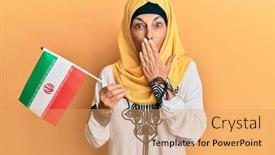  Presentation with iran flag - Colorful PPT theme enhanced with middle-age-hispanic-woman-wearing backdrop and a yellow colored foreground