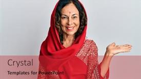  Presentation with saree - Amazing slide deck having middle-age-hispanic-woman-wearing backdrop and a crimson colored foreground