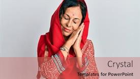  Presentation with saree - PPT theme having middle-age-hispanic-woman-wearing background and a coral colored foreground