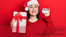  Presentation with christmas card - PPT theme consisting of middle-age-hispanic-woman-wearing background and a crimson colored foreground