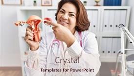  Presentation with uterus - Presentation with middle-age-hispanic-woman-wearing background and a lemonade colored foreground