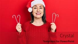  Presentation with christmas candy - PPT theme with middle-age-hispanic-woman-wearing background and a crimson colored foreground