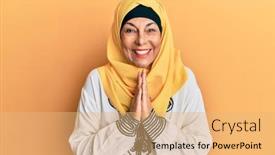  Presentation with praying hands - Presentation with middle-age-hispanic-woman-wearing background and a  colored foreground