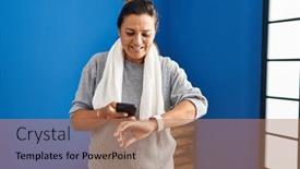  Presentation with smartwatch - Presentation with middle-age-hispanic-woman-wearing background and a coral colored foreground