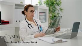  Presentation with xray - Presentation consisting of middle-age-hispanic-woman-wearing background and a light gray colored foreground