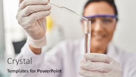  Presentation with pipette - Slide set with middle-age-hispanic-woman-wearing background and a light gray colored foreground