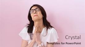  Presentation with praying hands - Presentation theme having middle-age-hispanic-woman-wearing background and a lemonade colored foreground