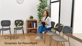  Presentation with waiting room - Slides featuring middle-age-hispanic-woman-wearing background and a coral colored foreground