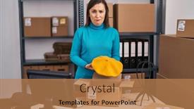  Presentation with woman sad - Slides with middle-age-hispanic-woman-working background and a  colored foreground