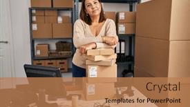  Presentation with simple business - Slide deck with middle-age-hispanic-woman-working background and a  colored foreground