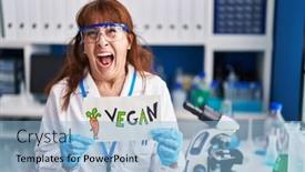  Presentation with vegan - PPT theme featuring middle-age-hispanic-woman-working background and a light blue colored foreground