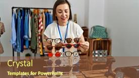  Presentation with retail - Presentation theme consisting of middle-age-hispanic-woman-working background and a  colored foreground