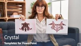  Presentation with working - Presentation theme with middle-age-hispanic-woman-working background and a ocean colored foreground