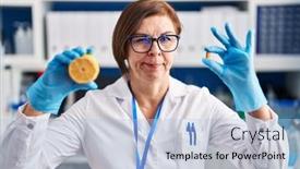  Presentation with working woman - PPT theme featuring middle-age-hispanic-woman-working background and a light blue colored foreground