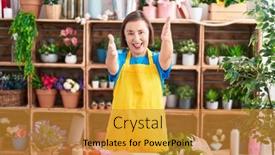  Presentation with hug - Slide deck consisting of middle-age-hispanic-woman-working background and a gold colored foreground