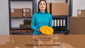  Presentation with simple business - PPT layouts with middle-age-hispanic-woman-working background and a coral colored foreground