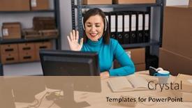  Presentation with support - PPT theme consisting of middle-age-hispanic-woman-working background and a coral colored foreground