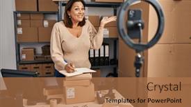  Presentation with achievement - PPT layouts featuring middle-age-hispanic-woman-working background and a coral colored foreground