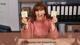  Presentation with happy angry - PPT layouts consisting of middle-age-hispanic-woman-working background and a coral colored foreground