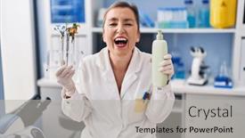  Presentation with cosmetics - Slide set having middle-age-hispanic-woman-working background and a light gray colored foreground