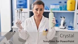  Presentation with cosmetics - Slide deck with middle-age-hispanic-woman-working background and a light gray colored foreground