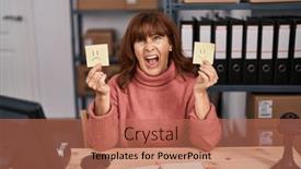  Presentation with happy angry - PPT theme consisting of middle-age-hispanic-woman-working background and a  colored foreground