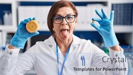  Presentation with vitamin - Presentation theme consisting of middle-age-hispanic-woman-working background and a light blue colored foreground