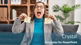  Presentation with happy angry - Presentation theme consisting of middle-age-hispanic-woman-working background and a  colored foreground