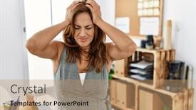  Presentation with office - Presentation design with middle-age-hispanic-woman background and a coral colored foreground