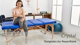  Presentation with knee pain - Presentation theme enhanced with middle-age-hispanic-woman background and a light gray colored foreground