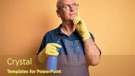  Presentation with sprayer - Amazing slide set having middle-age-hoary-cleaner-man backdrop and a red colored foreground