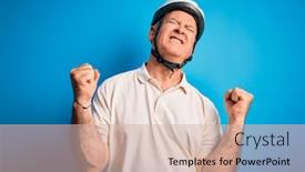  Presentation with cyclist - PPT theme enhanced with middle-age-hoary-cyclist-man background and a soft green colored foreground