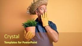  Presentation with hand holding plant - Beautiful slide set featuring middle-age-hoary-farmer-man backdrop and a red colored foreground